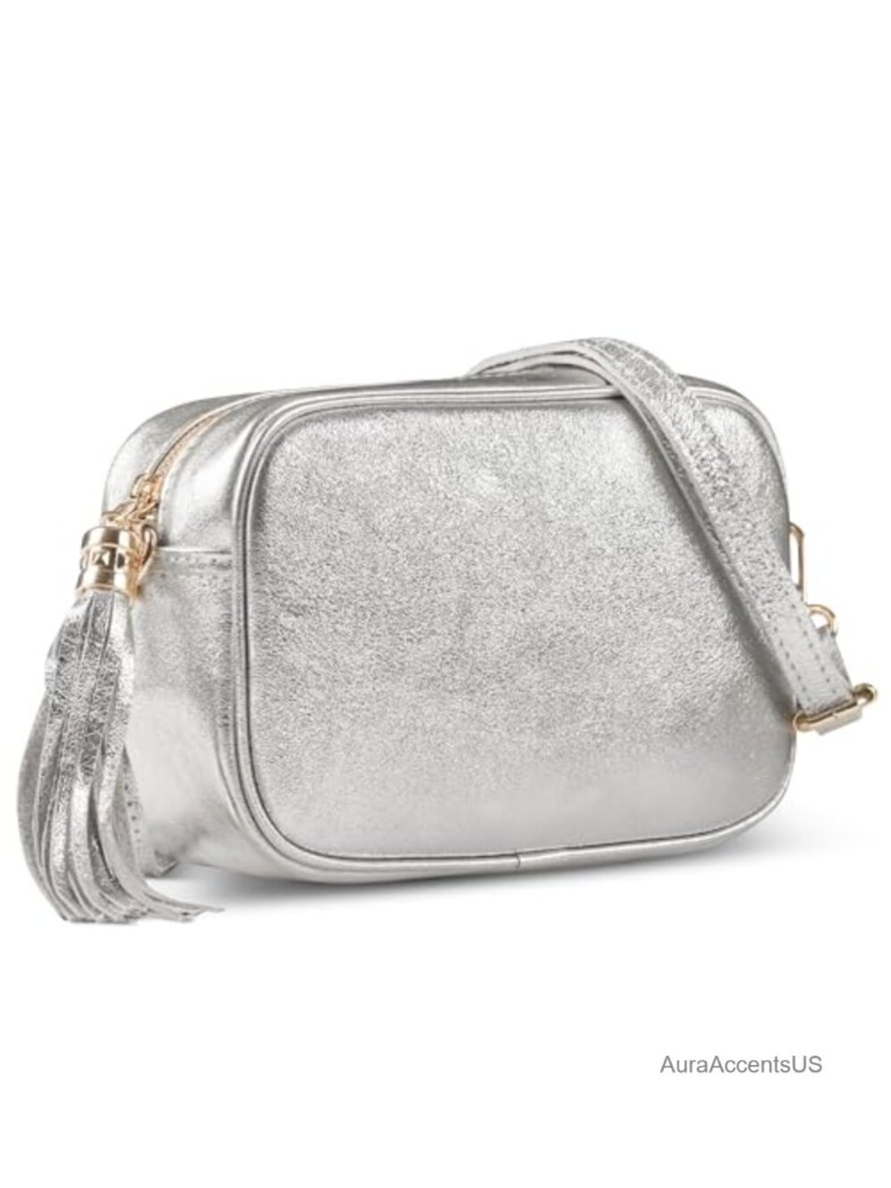 Genuine Metallic Suede Leather Crossbody Bag for Women, Small Structured Camera